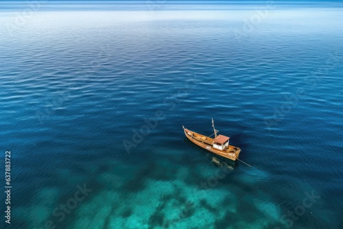 aerial view of a lone fishing boat on open ocean © Alfazet Chronicles