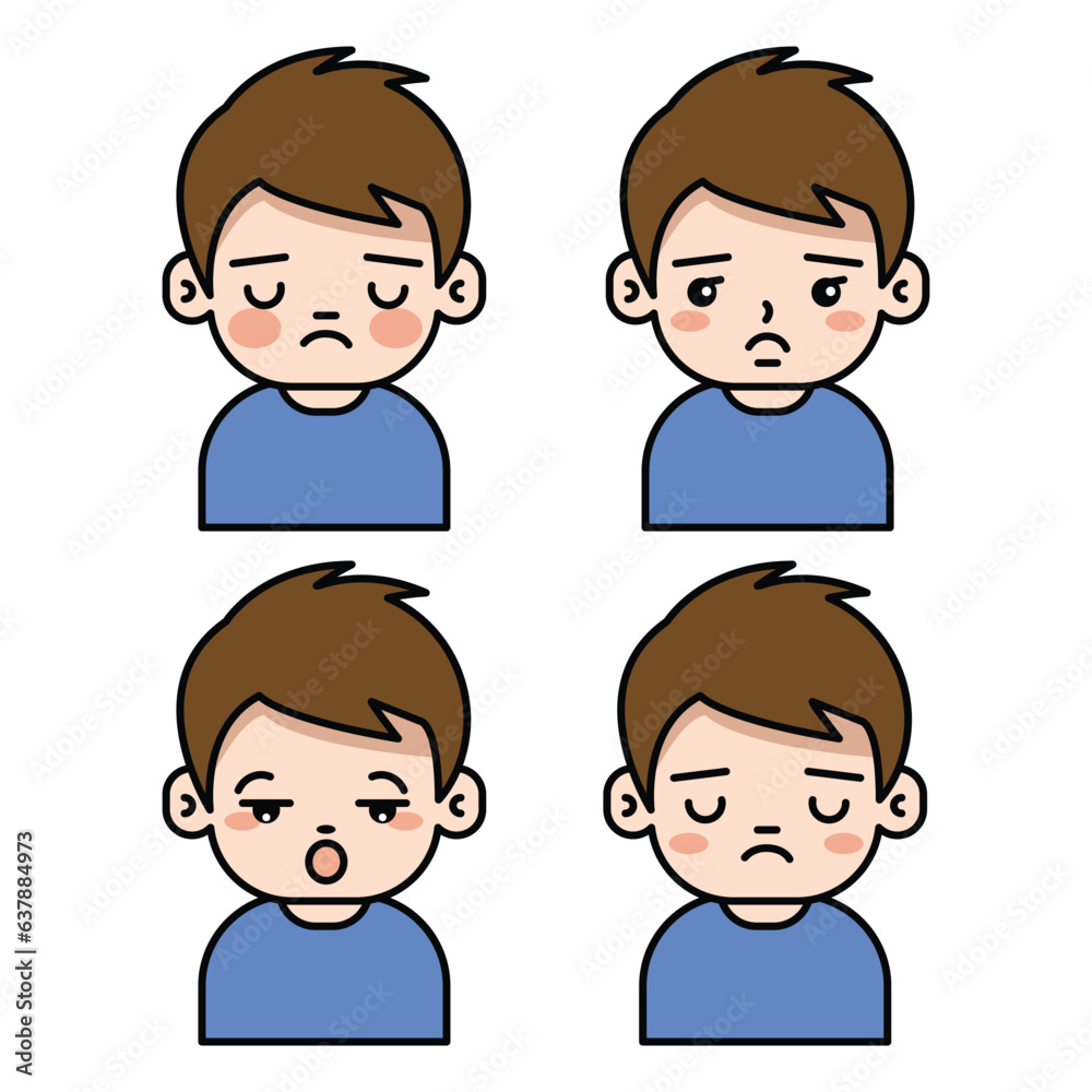 Set of boys with different facial expressions on white background. Vector illustration. Set of boys with different facial expressions on white background. Vector illustration.