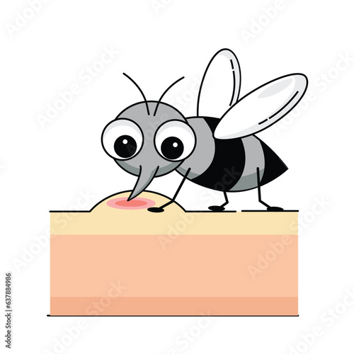Mosquito sucking blood from human skin  on a white background.