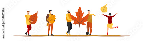autumn People with leaves. Vector.