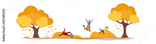 Autumn. People collect leaves. Vector.