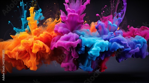 an explosion of colorful liquid in front of a black background, modern and abstract multicolor design with fluid structure