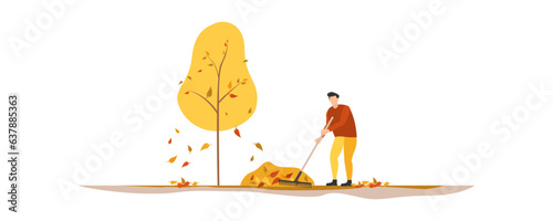 Autumn. People collect leaves. Vector.