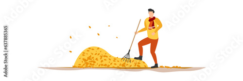 Autumn. People collect leaves. Vector.