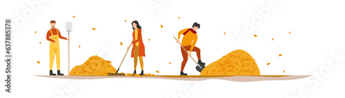 Autumn. People collect leaves. Vector.