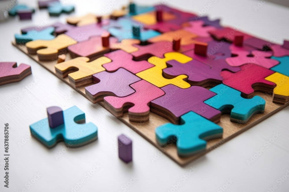 colorful wooden puzzle pieces on white table colorful wooden puzzle pieces on white table