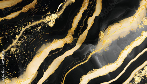 Abstract watercolor background black white gold glitter high resolution vector illustration.