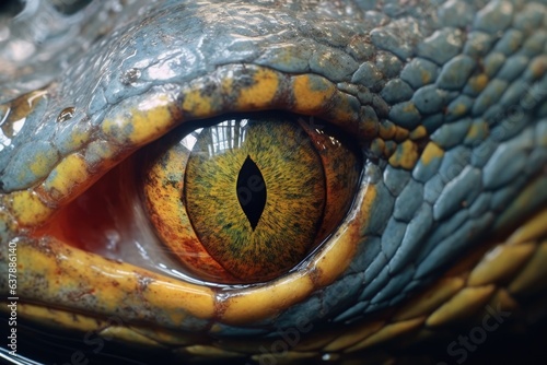 a snakes eye close-up reflecting its surroundings