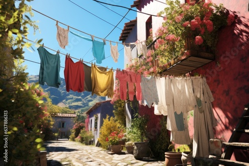 close-up of freshly washed clothes drying in the sun