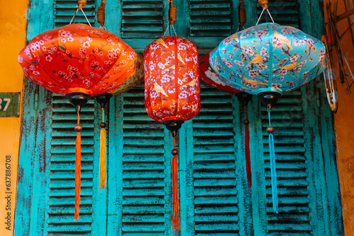 Vászonkép hanging lanters in hoi an street, vietnam