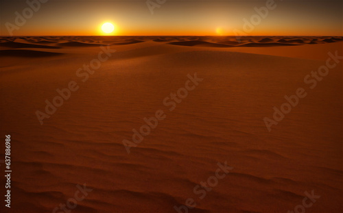 Sunset panorama of sand desert picturesque landscape