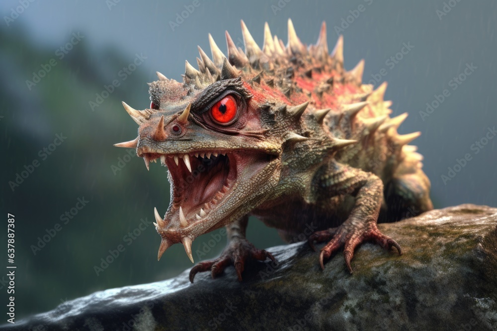 Fototapeta premium horned lizard flicking blood from its eyes on a rock
