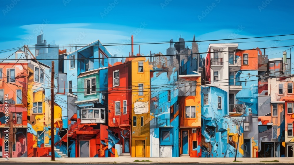 Cityscape in colorful paint. Beautiful illustration picture. Generative AI