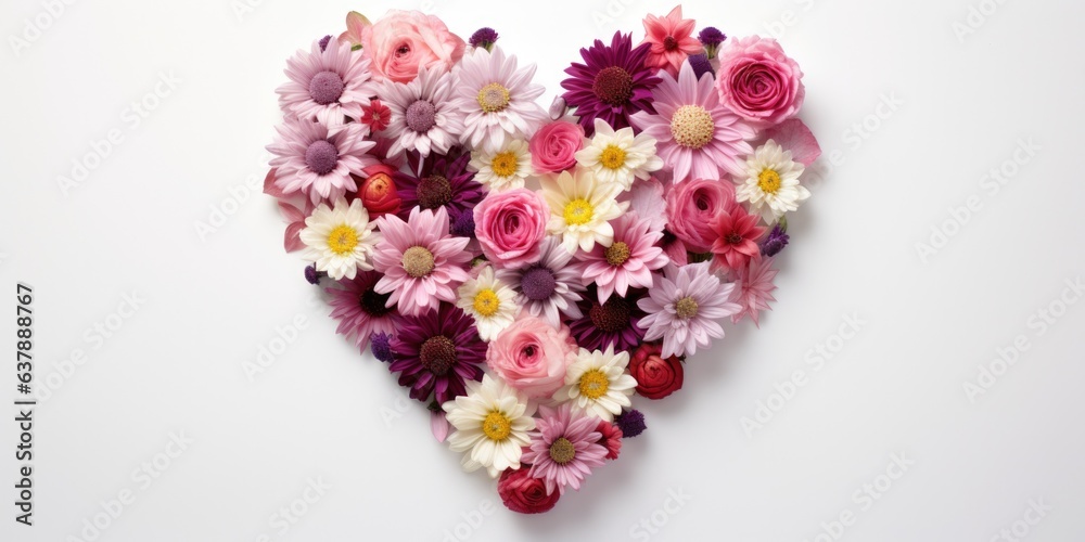 Heart symbol made of flowers on white background, Valentine's day, Love and wedding concept ideas, generative ai Heart symbol made of flowers on white background, Valentine's day, Love and wedding concept ideas, generative ai