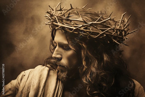 Jesus Christ in the Crown of Thorns Old Sepia Picture