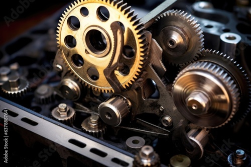 gears and timing belt in a running engine