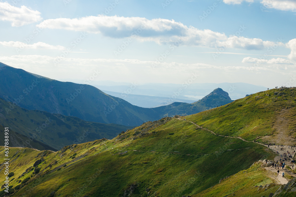 Aerial view of the top of a mountain landscape in summer. Poland, Zakopane, The Tatra Mountains, Kasprowy Wierch. 
