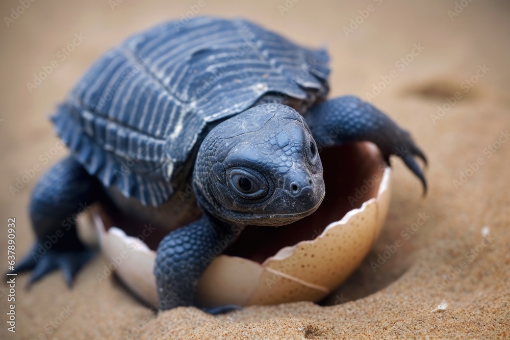 Obraz premium baby leatherback turtle emerging from egg