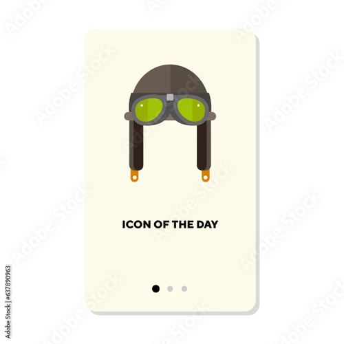 Pilot cap or helmet with goggles flat icon. Vertical sign or vector illustration of headdress of professional pilot. Job or profession, uniform, headwear concept for web design and apps