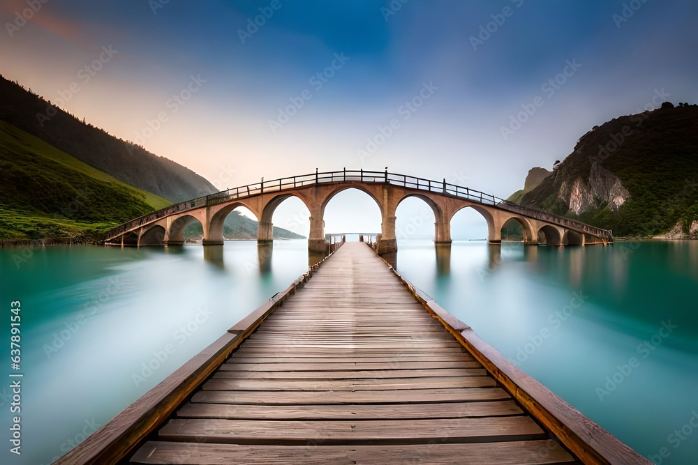 bridge over the lake generated by AI tool