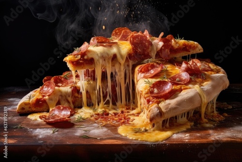 sliced pizza with steam rising from the melted cheese