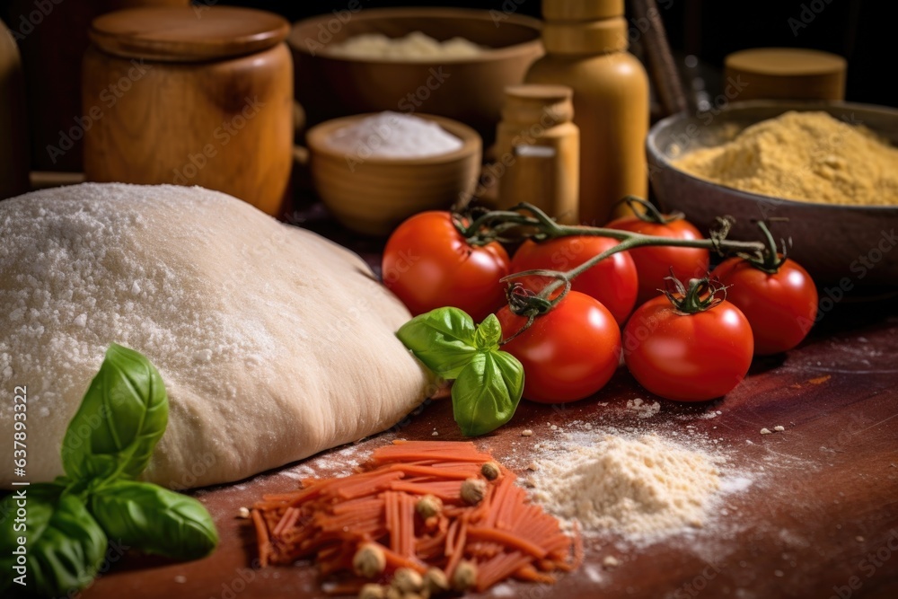 close-up of freshly made pasta dough ball with ingredients close-up of freshly made pasta dough ball with ingredients