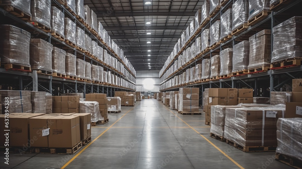 warehouse shelves with boxes