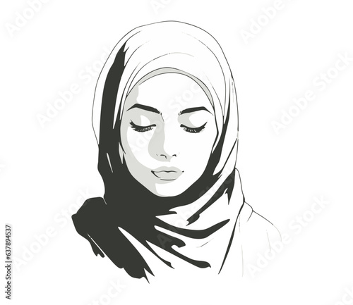 Beautiful women in hijab line art drawing
