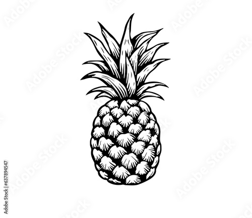  pineapple on white background.Hand-drawn, doodle, vector,