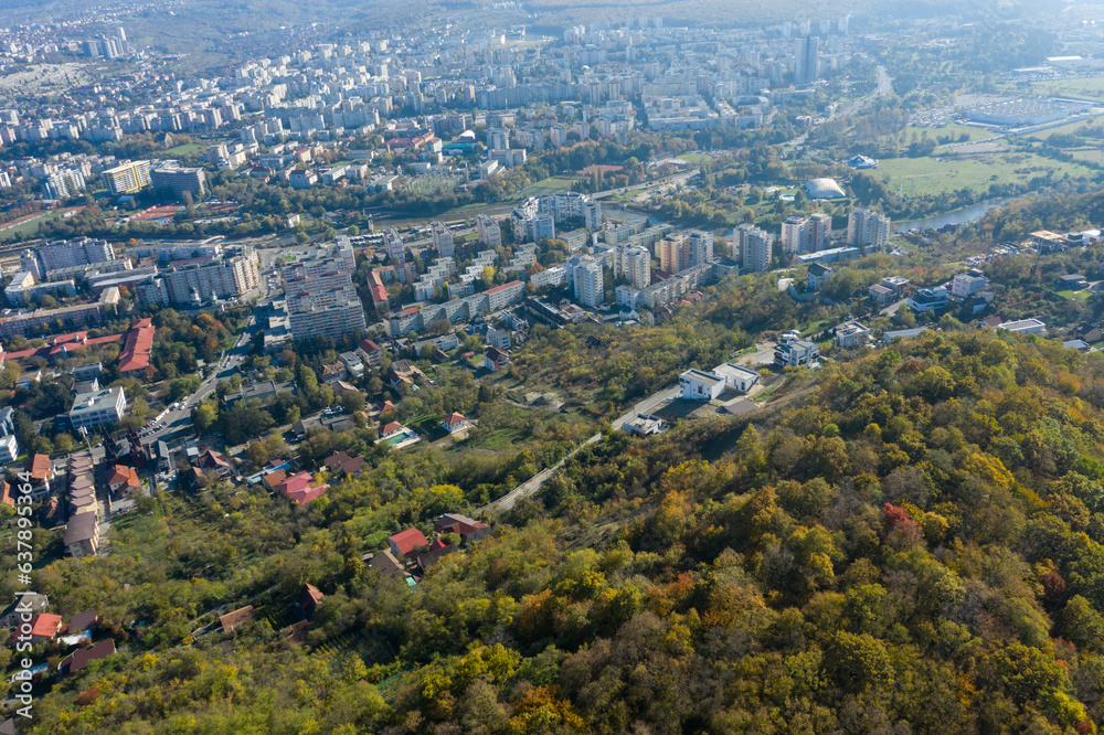 Aerial autumn view of Cluj Napoca city, Romania