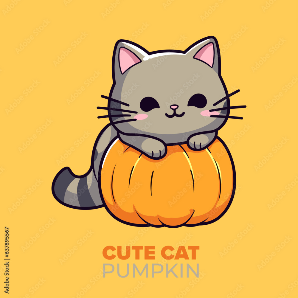 Charming Halloween Kitty & Pumpkin: Adorable Vector Icon for Cards, Prints & More Charming Halloween Kitty & Pumpkin: Adorable Vector Icon for Cards, Prints & More