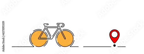 Bike mileage with finish point. Bicycle and route. Travel destination symbol