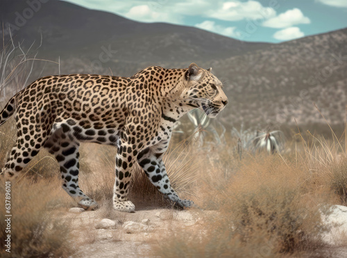 Leopard in the wild on the hunt