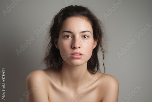 Portrait of woman with acne inflammation photo