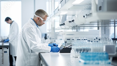 Scientist working in a laboratory. Young male researcher carrying out scientific research in a lab.