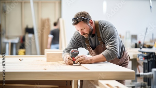 Carpenter working on his craft in a carpentry workshop.