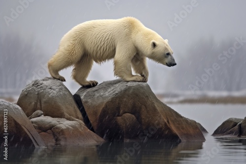 polar bear climbing back onto ice after unsuccessful hunt