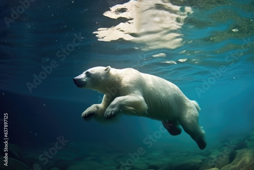 polar bear diving into icy water after prey