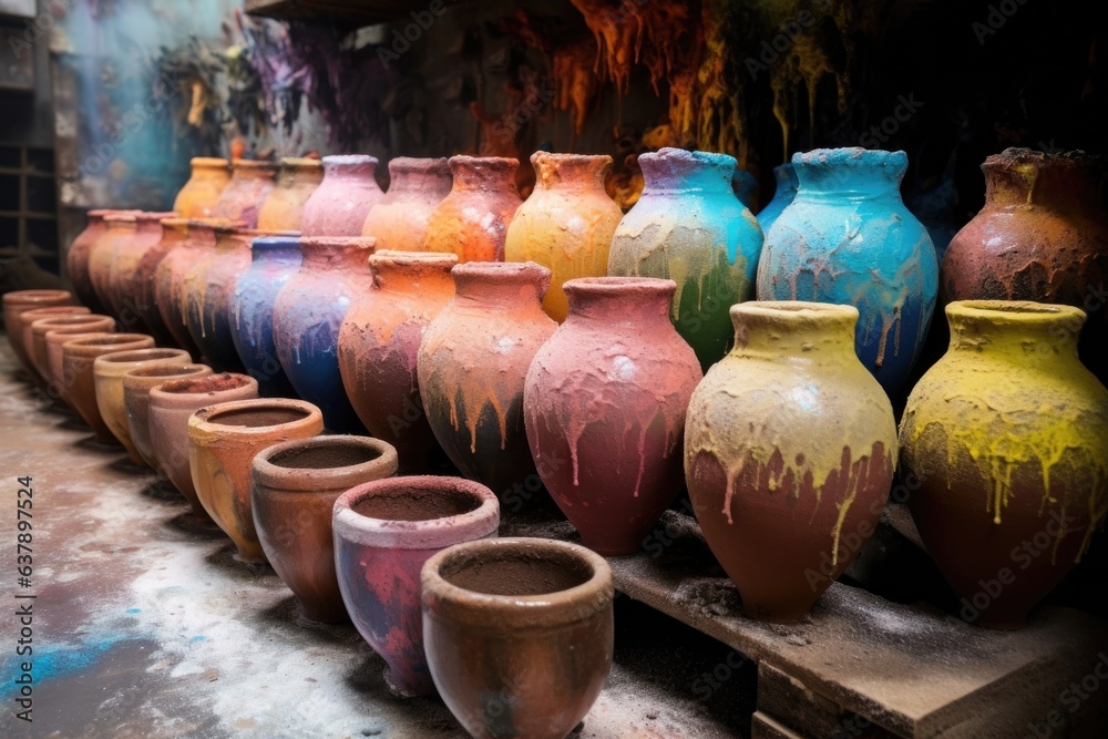 Fototapeta premium colorful glazes melting on pottery in a kiln