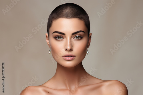 Fashionable female with buzz cut hairstyle