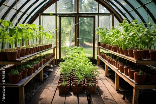 seedlings of heirloom plants in a greenhouse