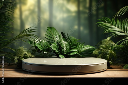 Simple podium mockup for a beauty or wellness product with monstera leaves  junglecore.