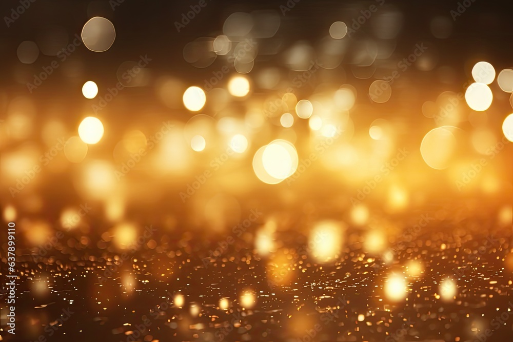 Gold bokeh light background, Christmas glowing bokeh confetti and sparkle texture overlay for your design. Sparkling gold dust abstract golden luxury decoration background.