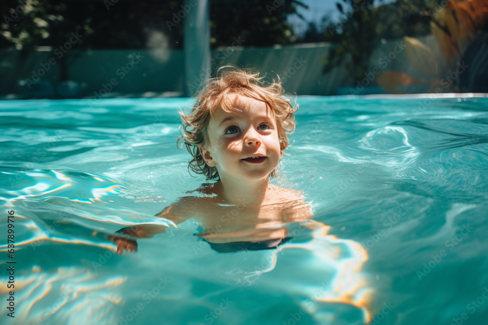 a child swimming in the pool. Generative AI