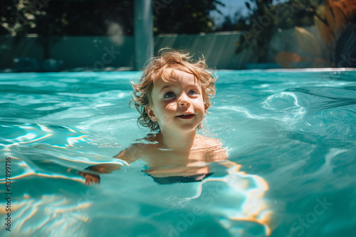 a child swimming in the pool. Generative AI
