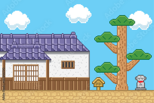 ゲーム風ドット絵　和風背景　松入り