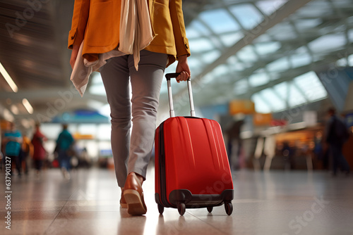 Woman at the airport with a suitcase