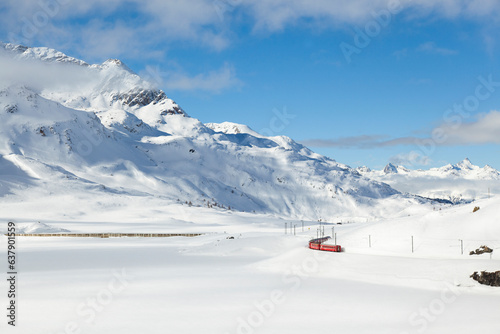 Bernina Express in the Winter Season, Pontresina Switzerland	