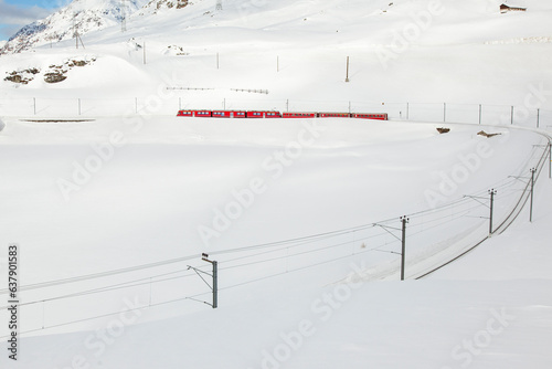 Bernina Express in the Winter Season, Pontresina Switzerland 