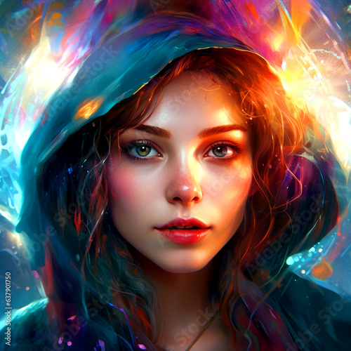 Ultra-realistic colorful pretty girl in abastract